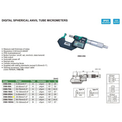 Insize Digital Spherical Anvil Tube Micrometer 25-50mm/1-2" Range Series 3560-50SA - Twin Eagle Imports