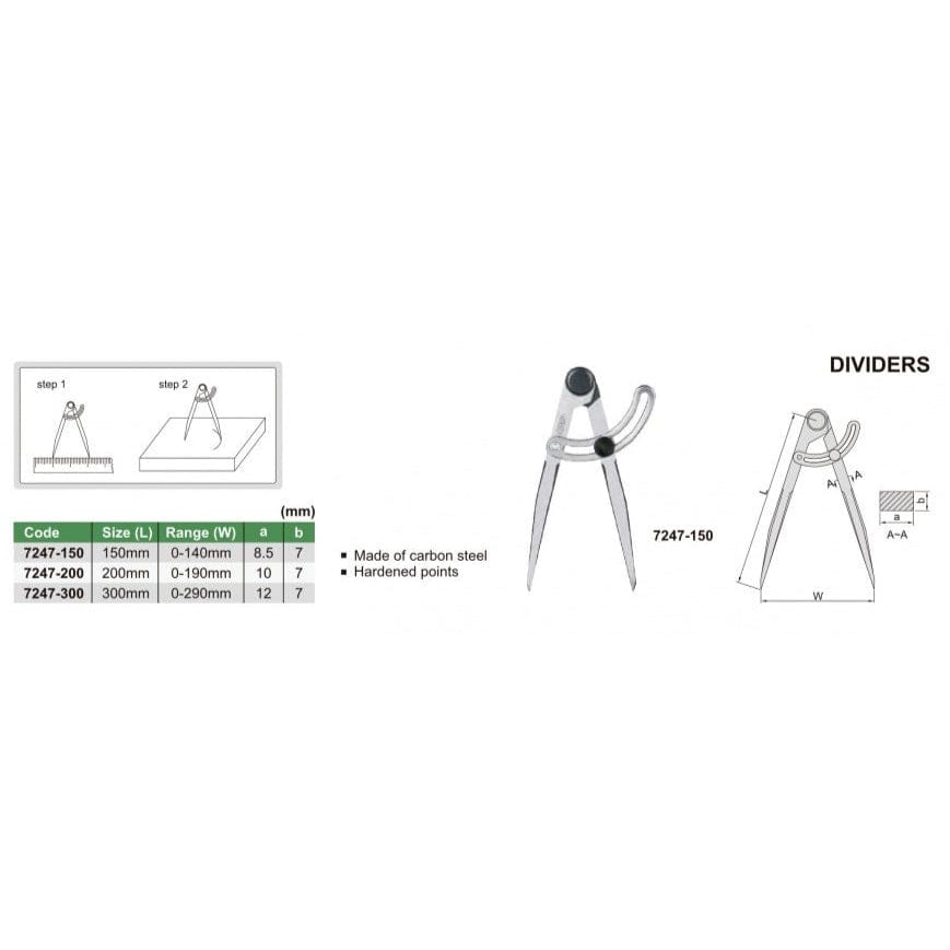 Insize Divider 0-190mm Range Series 7247-200 - Twin Eagle Imports