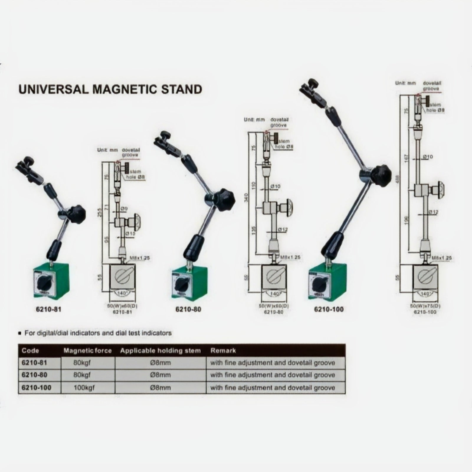 Insize Mechanical Lock Magnetic Stand 80 kg Force Series 6210-81