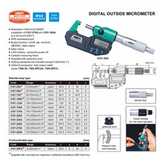 Insize IP65 Digital Outside Micrometer 50-75mm / 2-3" Range Series 3101-75A - Twin Eagle Imports