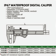 Insize IP67 Waterproof Digital Caliper 0–150 mm / 0–6″ Series 1115-150 - Twin Eagle Imports