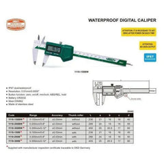 INSIZE IP67 Waterproof Digital Caliper 0-150mm / 0-6" Range Series 1118-150B - Twin Eagle Imports