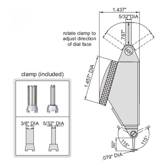 Insize Large Range Dial Test Indicator 0-0.06" x 0.0005" Range Series 2386-006A - Twin Eagle Imports