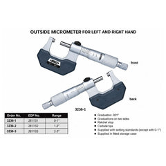 Insize Left Hand/Right Hand Outside Micrometer 1-2" Range Series 3236-2 - Twin Eagle Imports