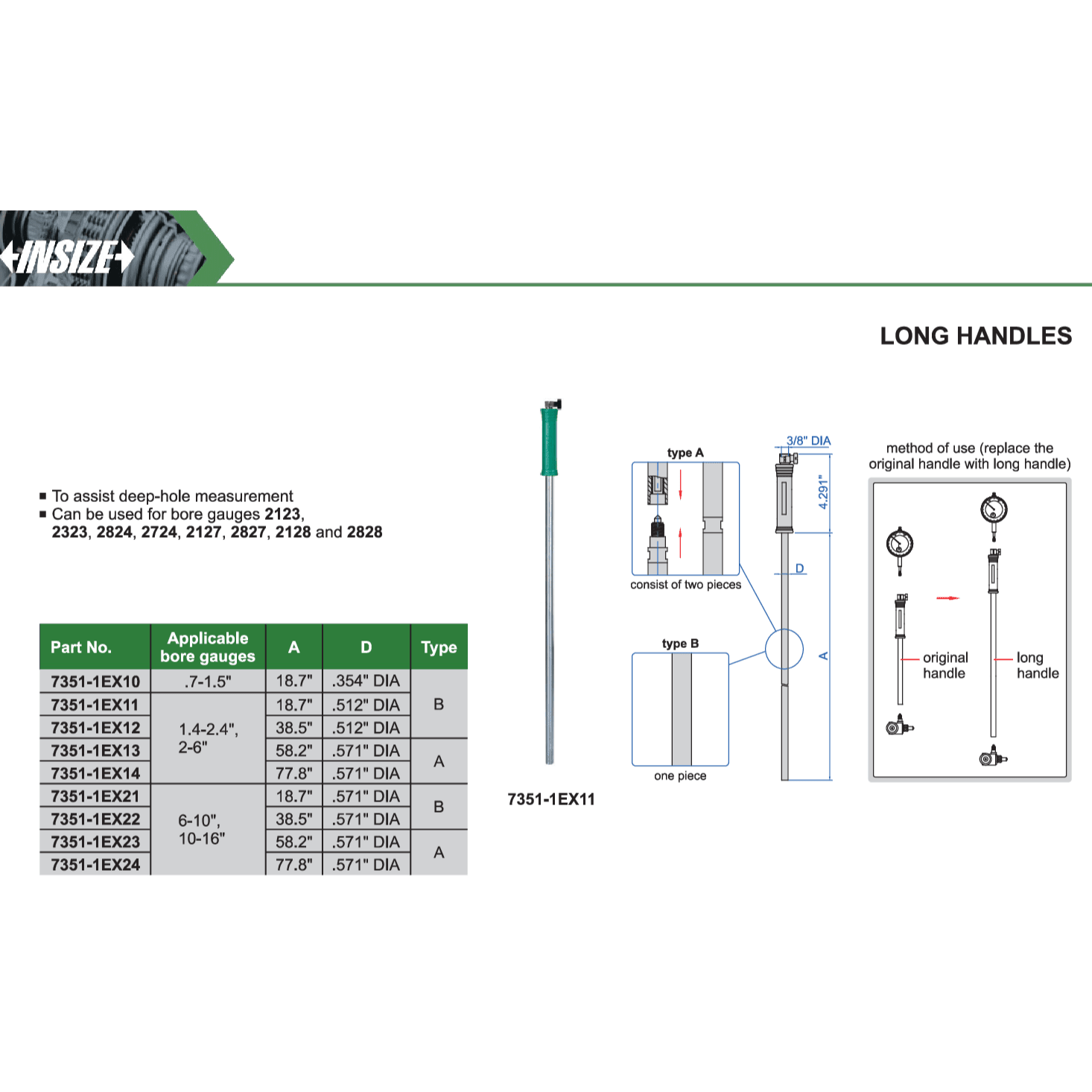 Insize Long Handle 18.7″ × 0.571″ Series 7351-1EX21 - Twin Eagle Imports