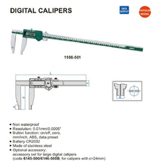 Insize Long Jaw Digital Caliper 0-2000mm / 0-80" Range Series 1106-2002 - Twin Eagle Imports