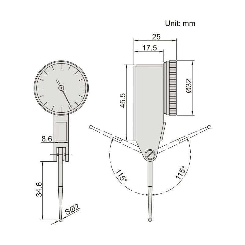 Insize Long Styli Dial Test Indicator 0.5mm Range Series 2896-05 - Twin Eagle Imports