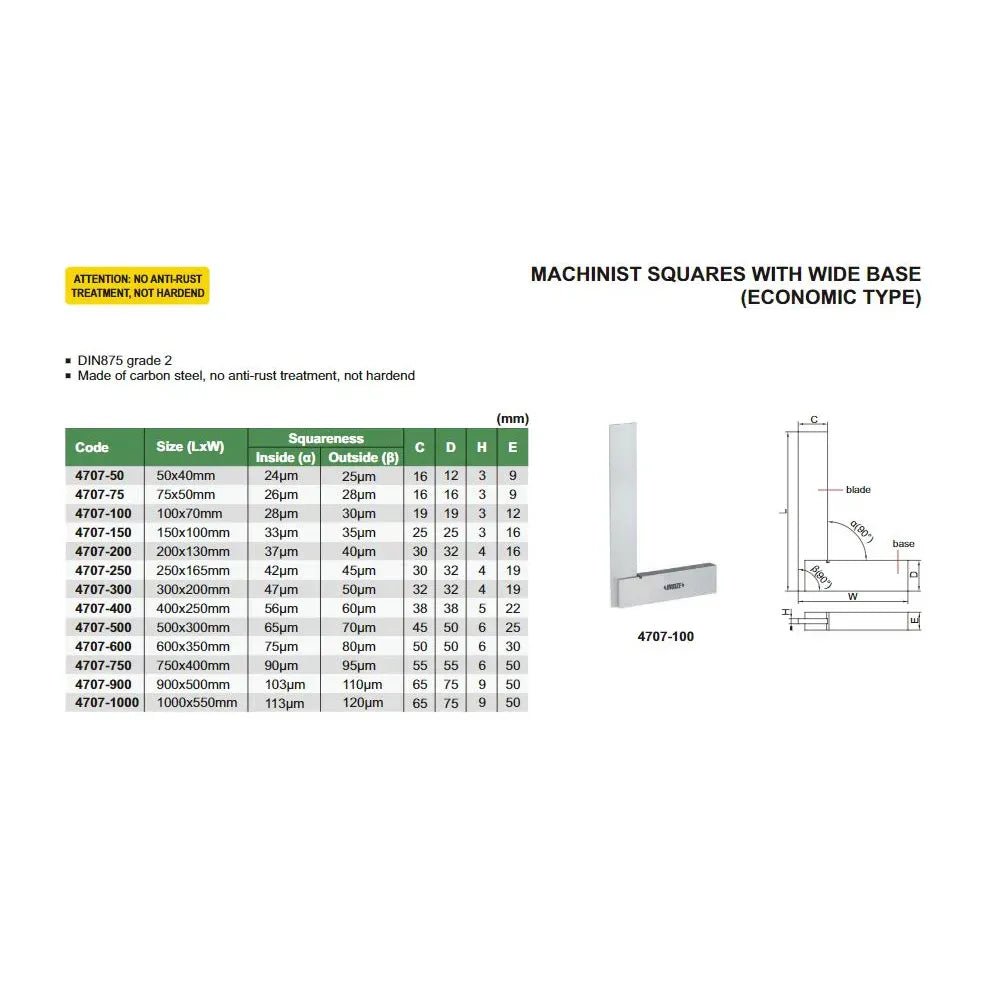 Insize Machinist Square with Wide Base 250 × 165mm Series 4707-250 - Twin Eagle Imports