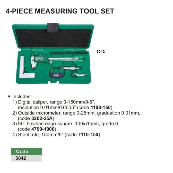INSIZE Measuring Equipment Insize 4pc Measuring Tool Set Series 5042
