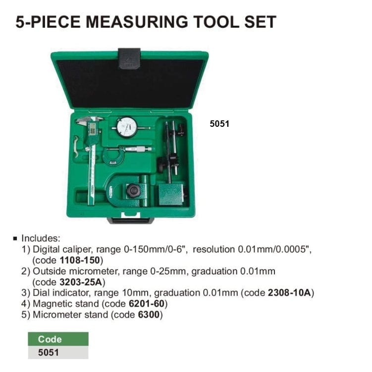 INSIZE Measuring Equipment Insize 5pc Measuring Tool Set Series 5051