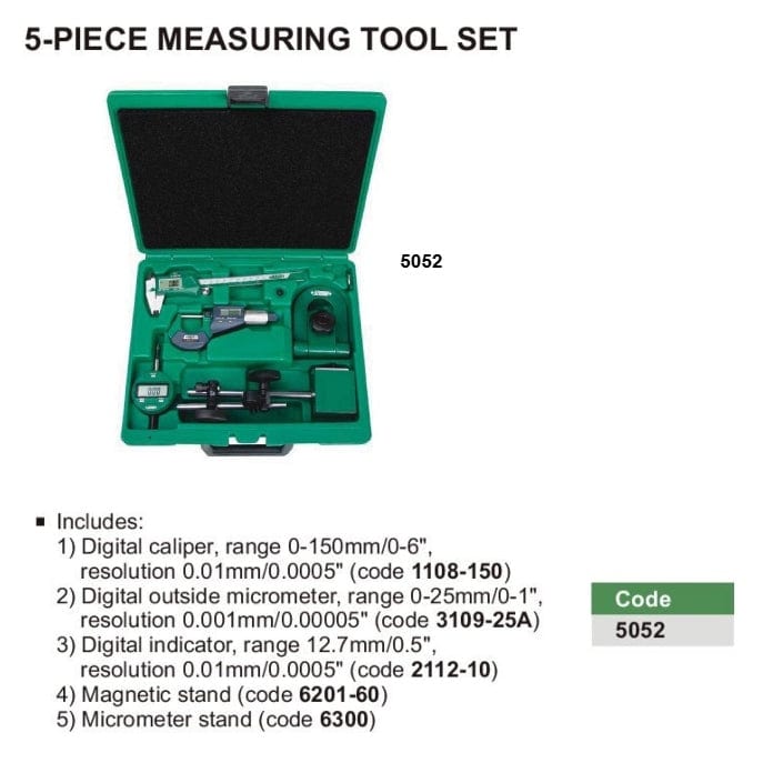 INSIZE Measuring Equipment Insize 5pc Measuring Tool Set Series 5052