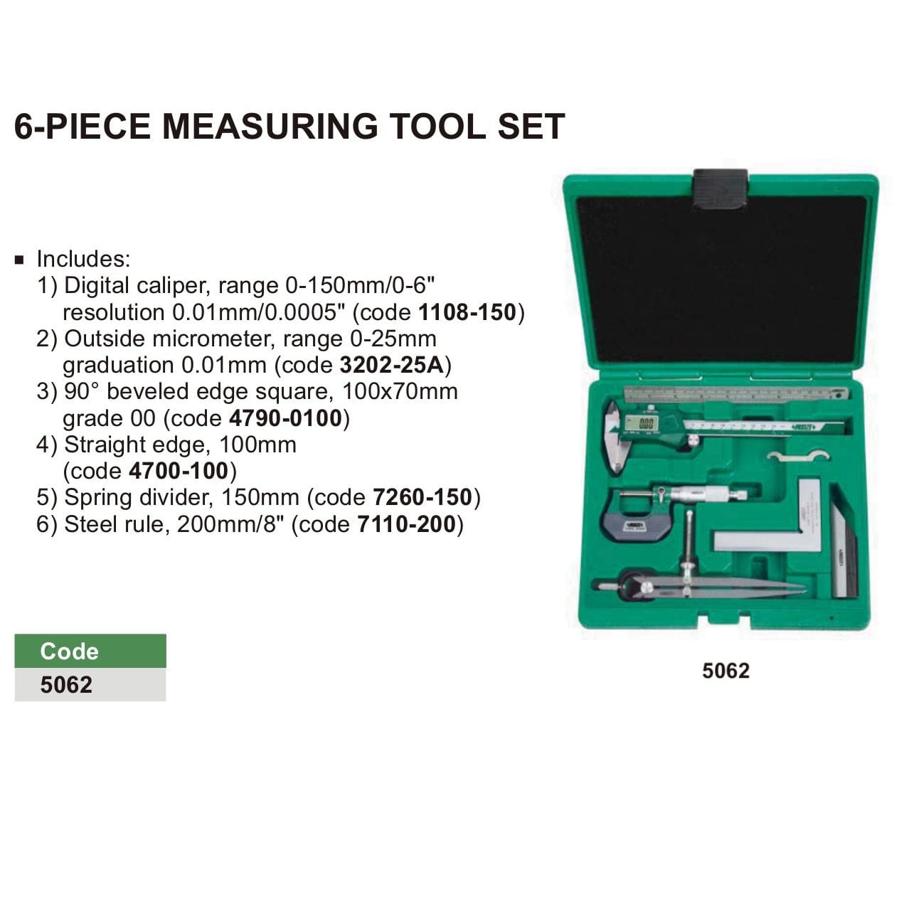 INSIZE Measuring Equipment Insize 6pc Measuring Tool Set 5062