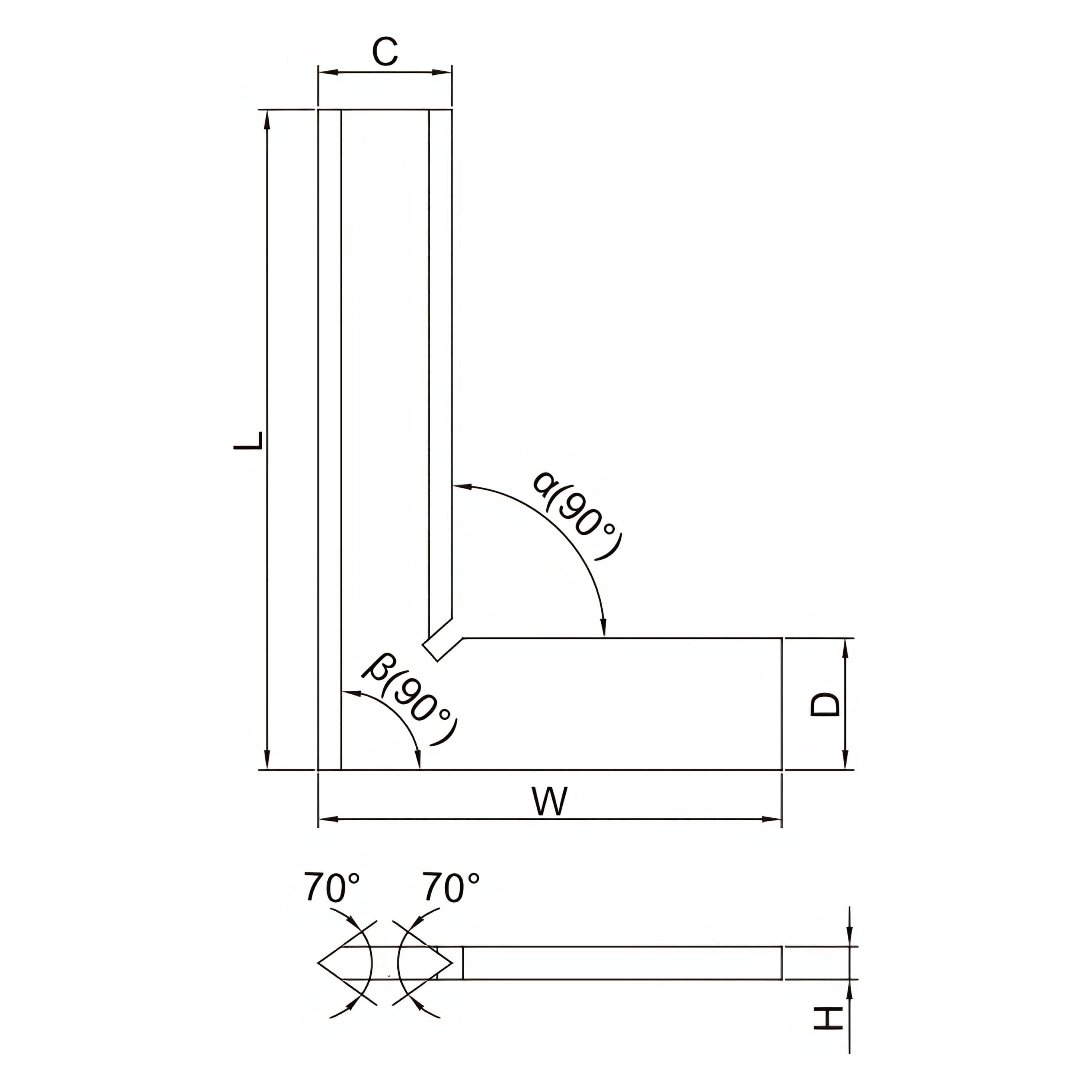INSIZE Measuring Equipment Insize 90° Bevelled Edge Square 250x165mm Range Series 4790-0250