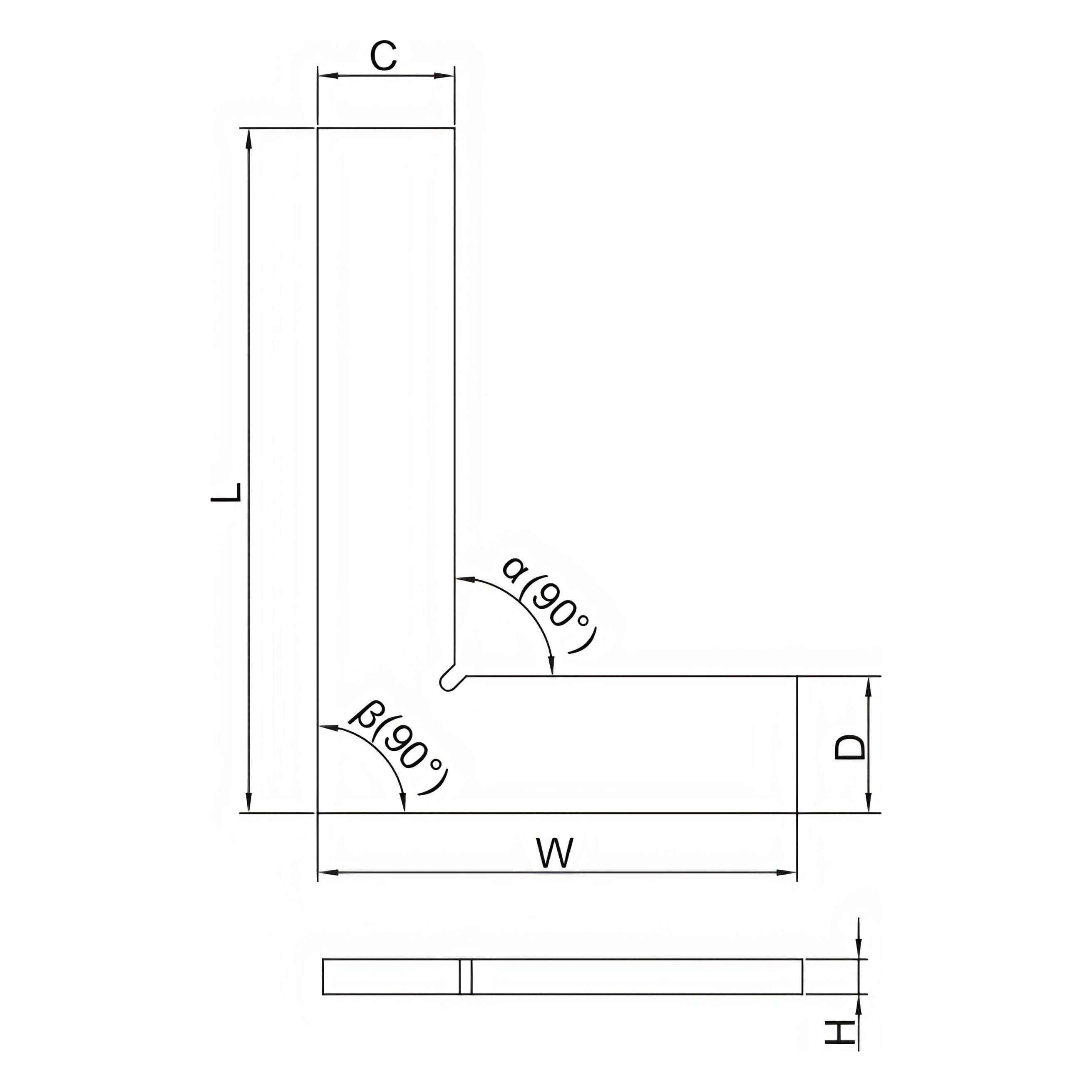 INSIZE Measuring Equipment Insize 90° Flat Edge Square 250x165mm Range Series 4791-250
