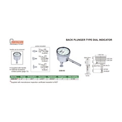 INSIZE Measuring Equipment Insize Back Plunger Type Dial Indicator Range Series 2320-02