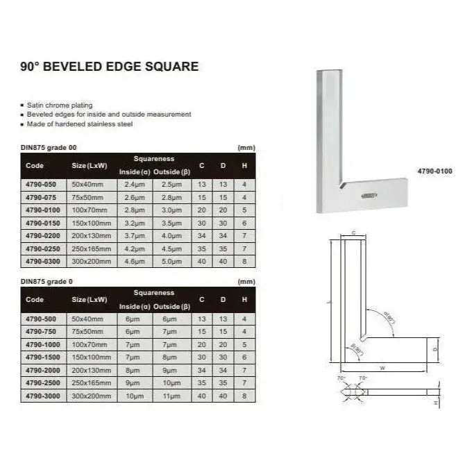 INSIZE MEASURING EQUIPMENT Insize Beveled Edge Square 75×50 mm Grade 0 Series 4790-750