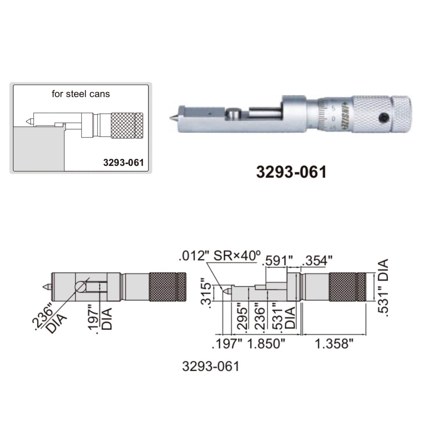 INSIZE Measuring Equipment Insize Can Seam Micrometer 0-0.6" Range Series 3293-061
