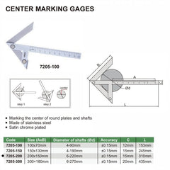 INSIZE Measuring Equipment Insize Center Marking Gauge 200x150mm Range Series 7205-200