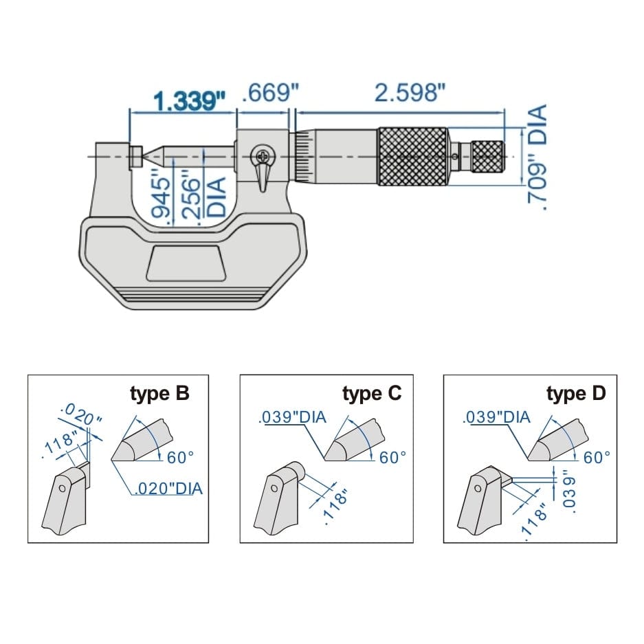 INSIZE Measuring Equipment Insize Crimp Height Micrometer 0-1" Range Series 3266-1