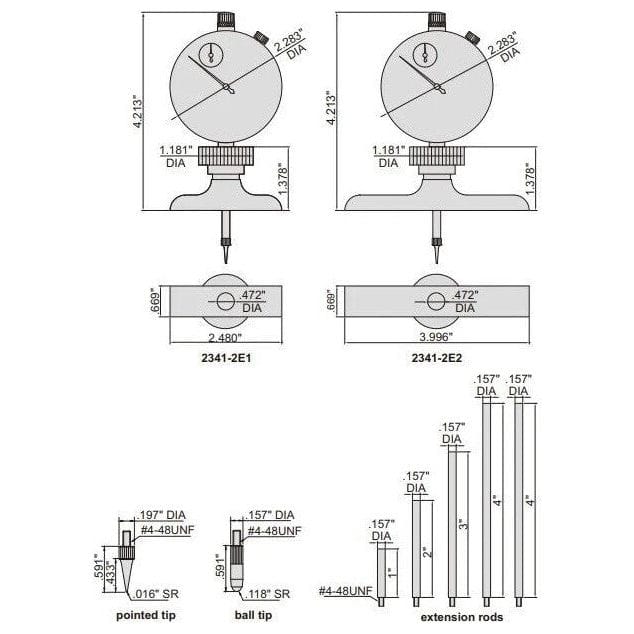 INSIZE Measuring Equipment Insize Dial Depth Gauge 0-12" x 0.001" Range Series 2341-2E2