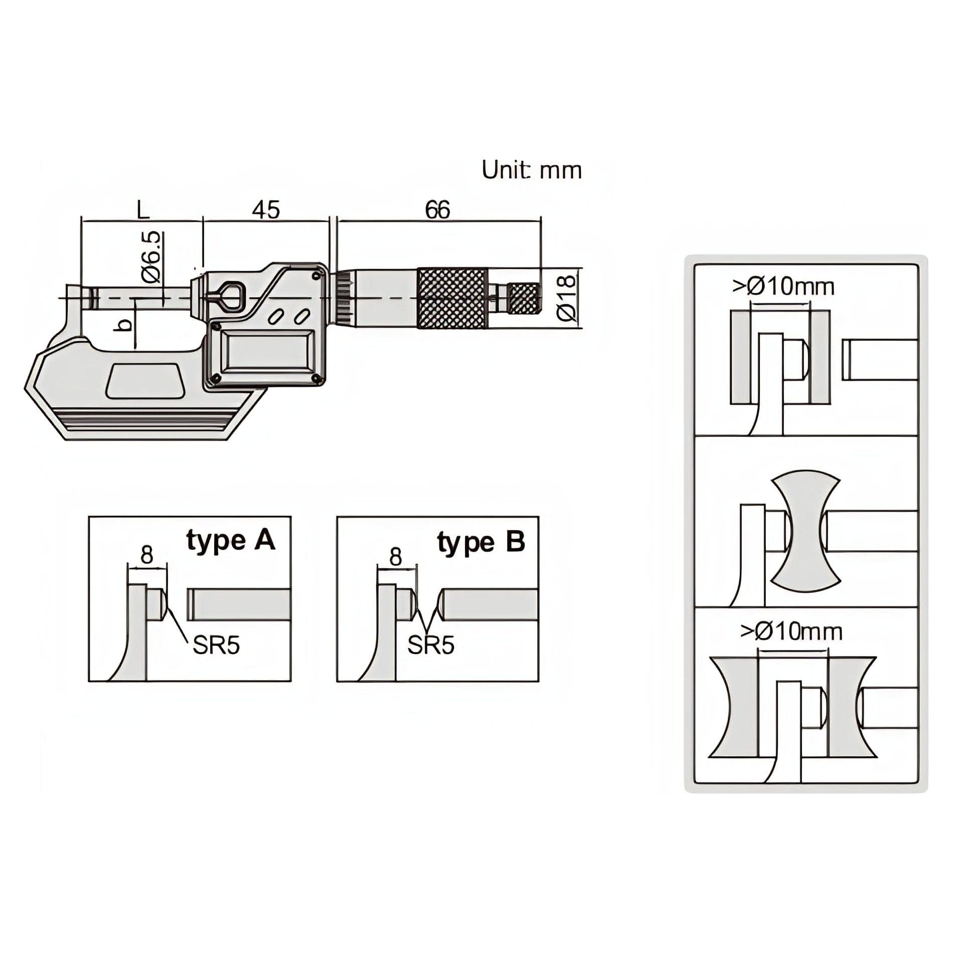 INSIZE Measuring Equipment Insize Digital Spherical Anvil Tube Micrometer 25-50mm/1-2" Range Series 3560-50SA