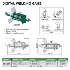 INSIZE Measuring Equipment Insize Digital Welding Gauge 4831-20A