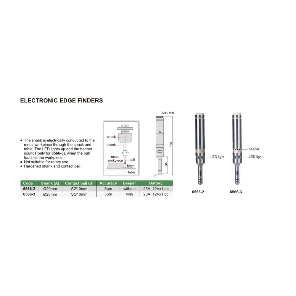 INSIZE MEASURING EQUIPMENT Insize Electronic Edge Finder 20mm Shank with Beeper Series 6566-3