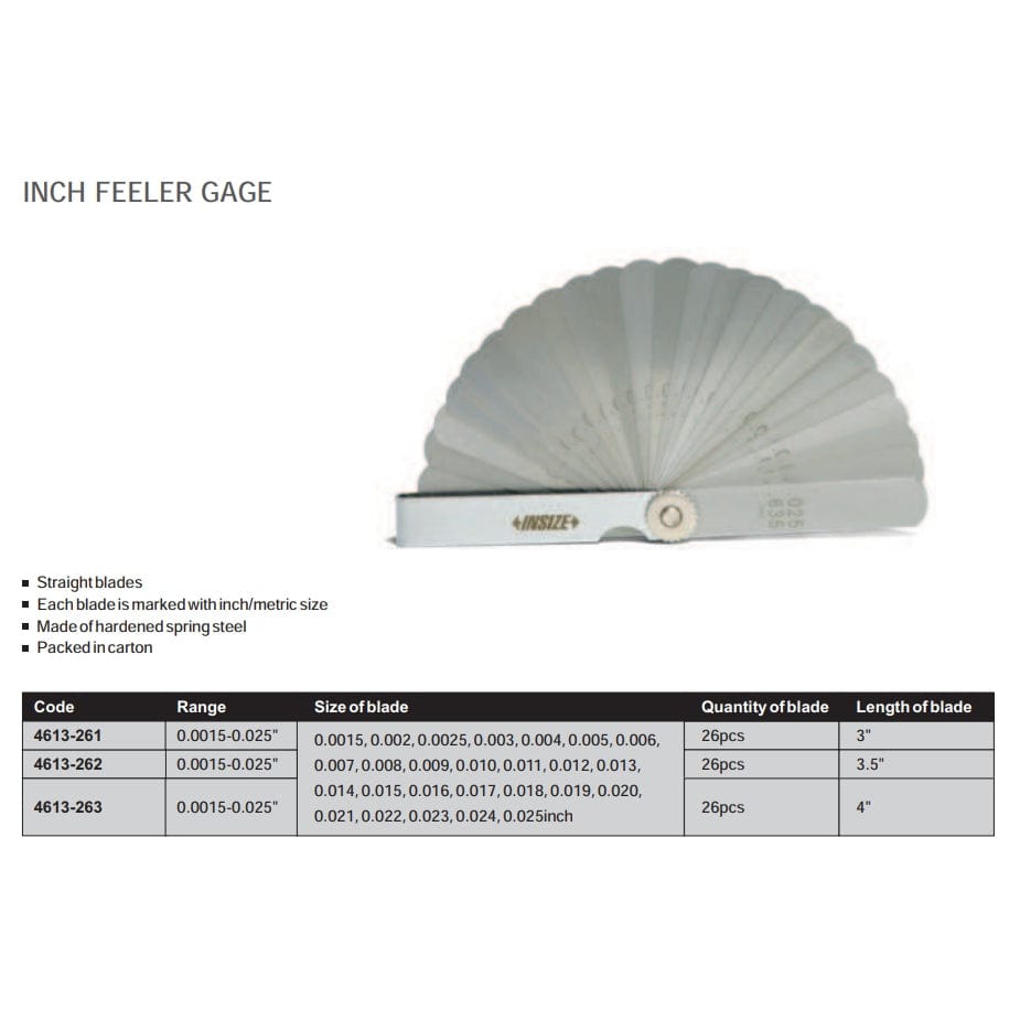 INSIZE MEASURING EQUIPMENT Insize Feeler Gauge Set 0.0015-0.025" Range Series 4613-263