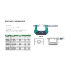 INSIZE Measuring Equipment Insize Gear Tooth Micrometer 25–50 mm Range Series 3291-50