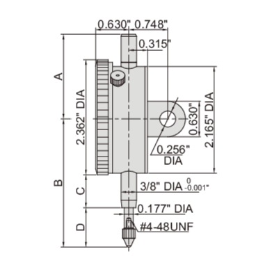 INSIZE Measuring Equipment Insize Imperial Lug Back Dial Indicator 0.25" Range Series 2307-025