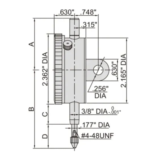 INSIZE Measuring Equipment Insize Imperial Lug Back Dial Indicator 1" Range Series 2307-1