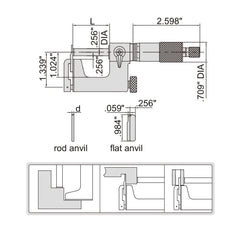 INSIZE Measuring Equipment Insize Interchangeable Anvil Micrometer 1-2" Range Series 3262-2