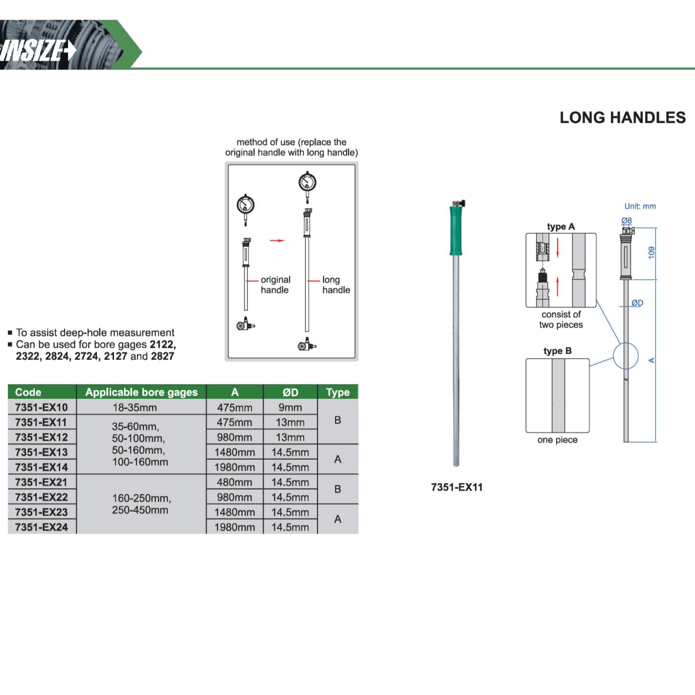 INSIZE Measuring Equipment Insize Long Handle 1480mm × 14.5mm Series 7351-EX13