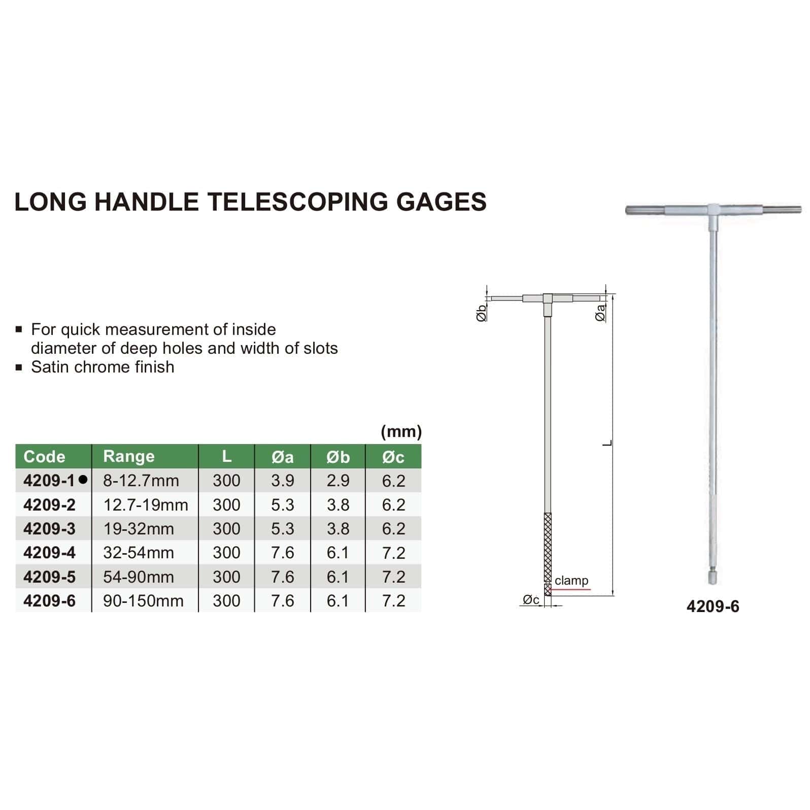 INSIZE Measuring Equipment Insize Long Handle Telescopic Gauge 8-12.7mm Range Series 4209-1