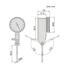 INSIZE Measuring Equipment Insize Long Styli Dial Test Indicator 0.5mm Range Series 2896-05
