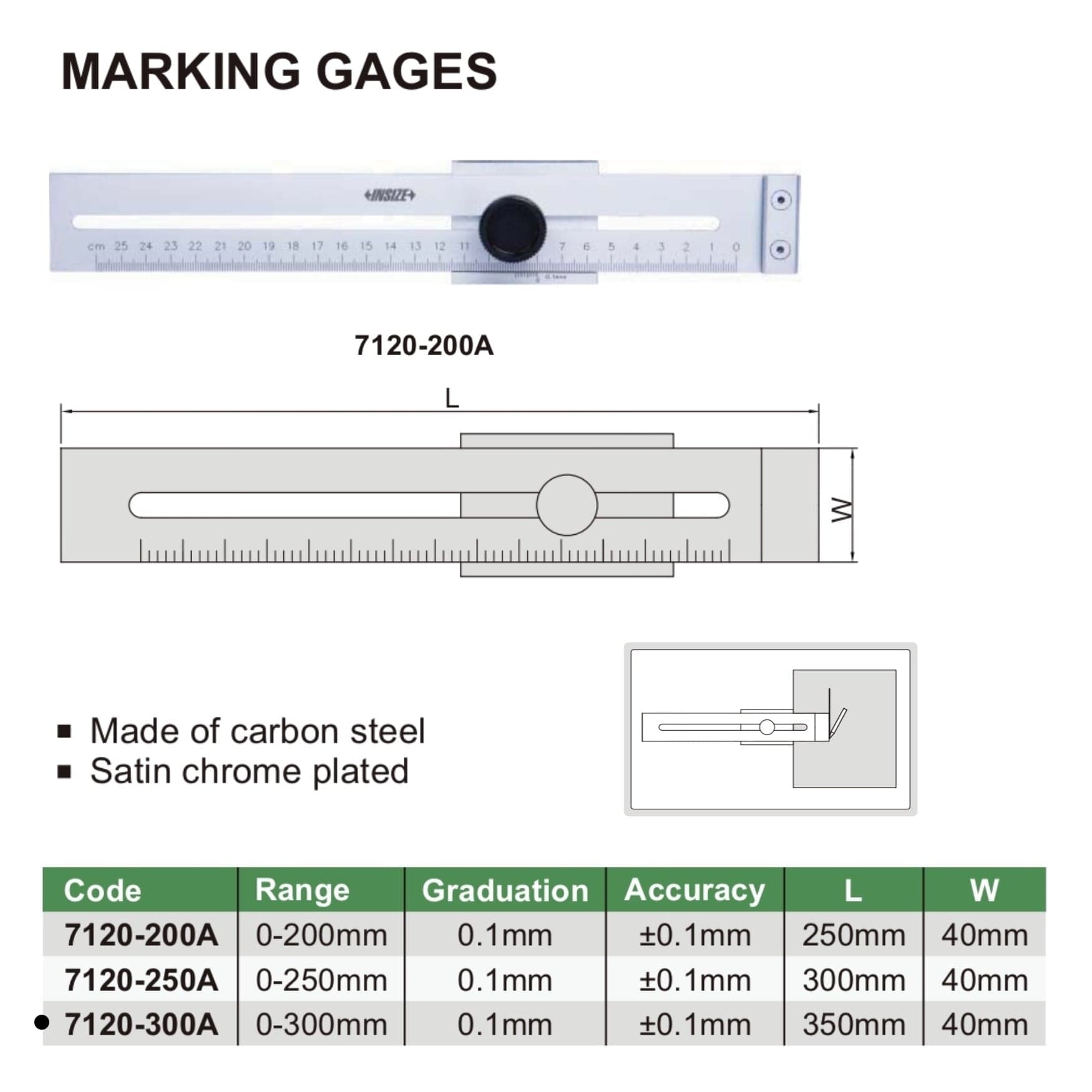 INSIZE Measuring Equipment Insize Marking Gauge 0-300mm Range Series 7120-300A