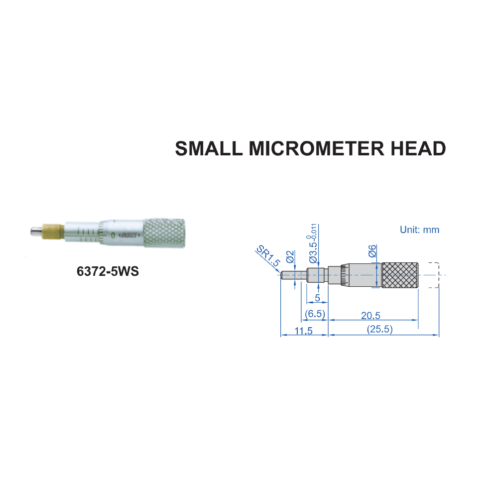 INSIZE MEASURING EQUIPMENT Insize Micrometer Head 0-5mm Range Series 6372-5WS