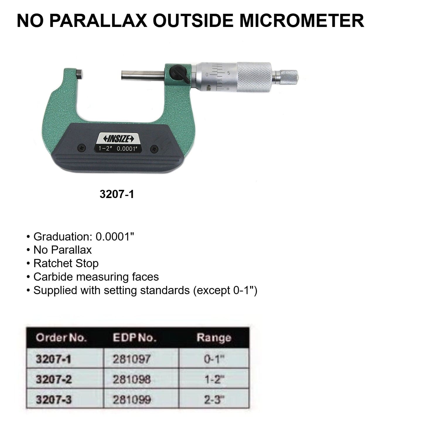 INSIZE Measuring Equipment Insize Outside Micrometer 1-2" Range Series 3207-2