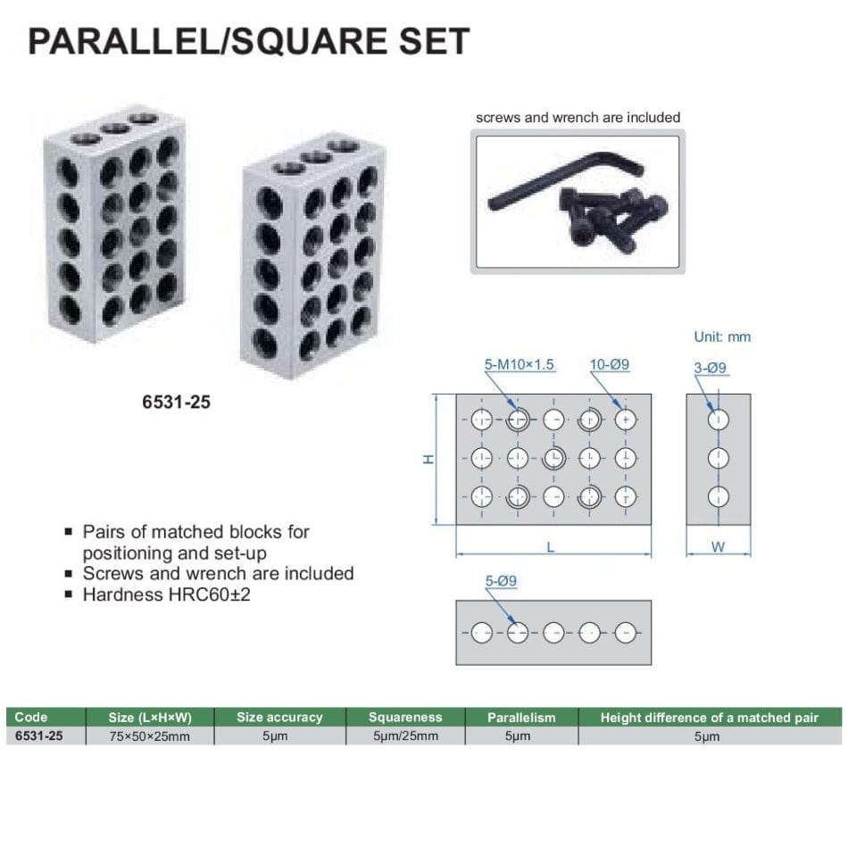 INSIZE Measuring Equipment Insize Parallel Set 75x50x25mm Range Series 6531-25