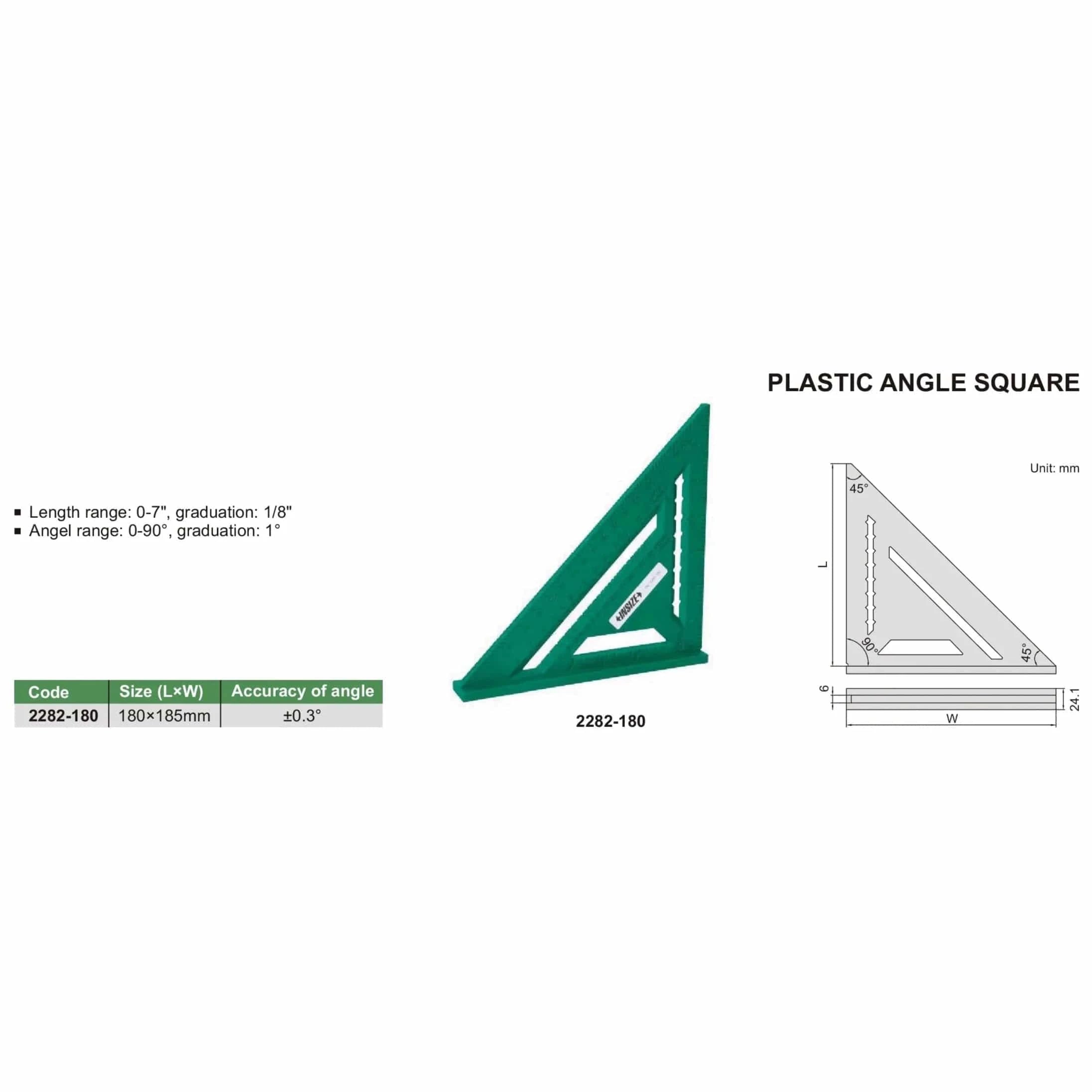 INSIZE MEASURING EQUIPMENT Insize Plastic Angle Square 0-90° Range Series 2282-180