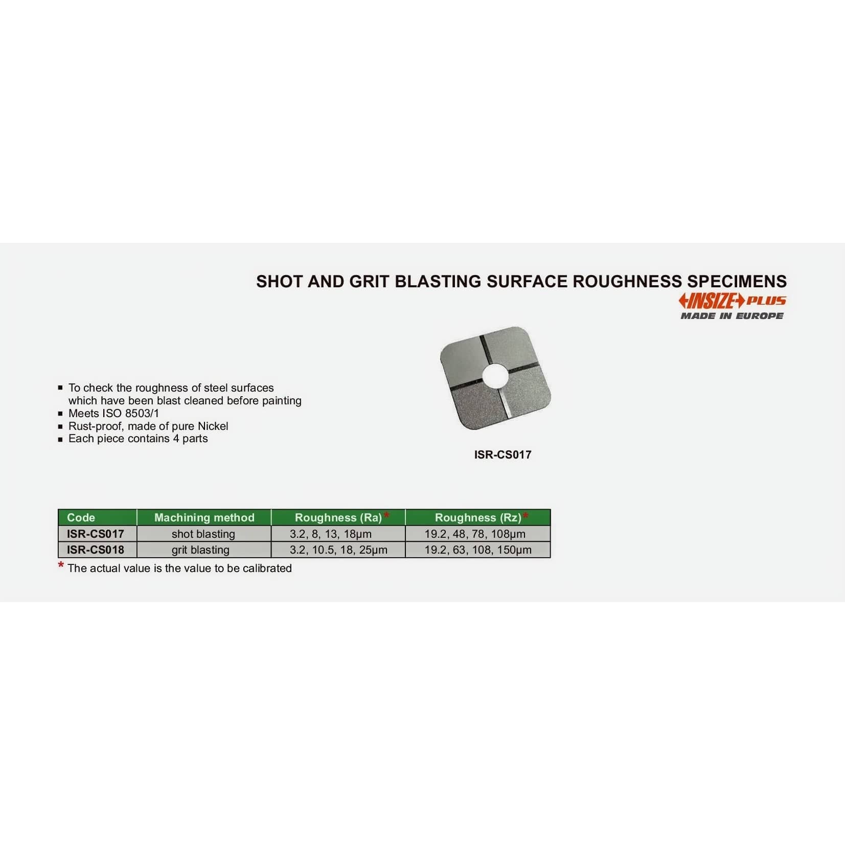 INSIZE MEASURING EQUIPMENT Insize Reference Surface Set for Shot Blasting ISO 8503/1 Compliance Series ISR-CS017