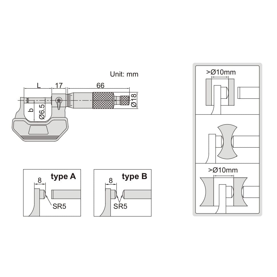 INSIZE Measuring Equipment Insize Spherical Anvil Tube Micrometer 0-25mm Type A Series 3260-25A