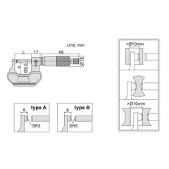 INSIZE Measuring Equipment Insize Spherical Anvil Tube Micrometer 25-50mm Type A Series 3260-50A
