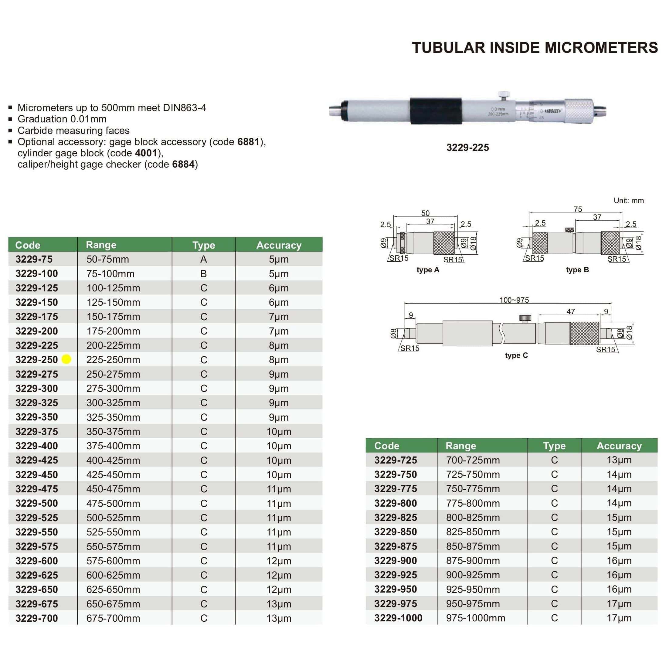INSIZE Measuring Equipment Insize Tubular Inside Micrometer 275-300mm Range Series 3229-300