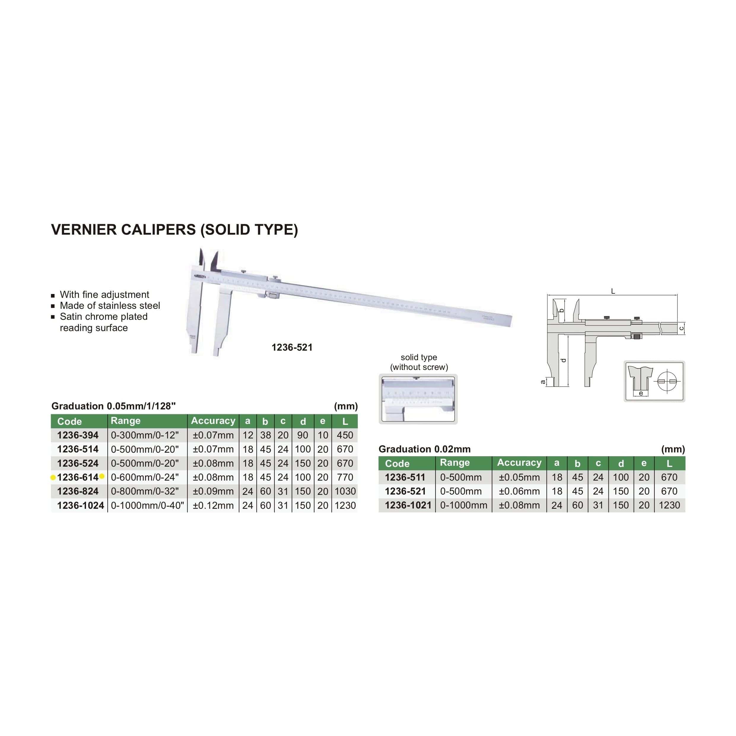 INSIZE Measuring Equipment Insize Vernier Caliper 0-600mm/0-24" Range Series 1236-614
