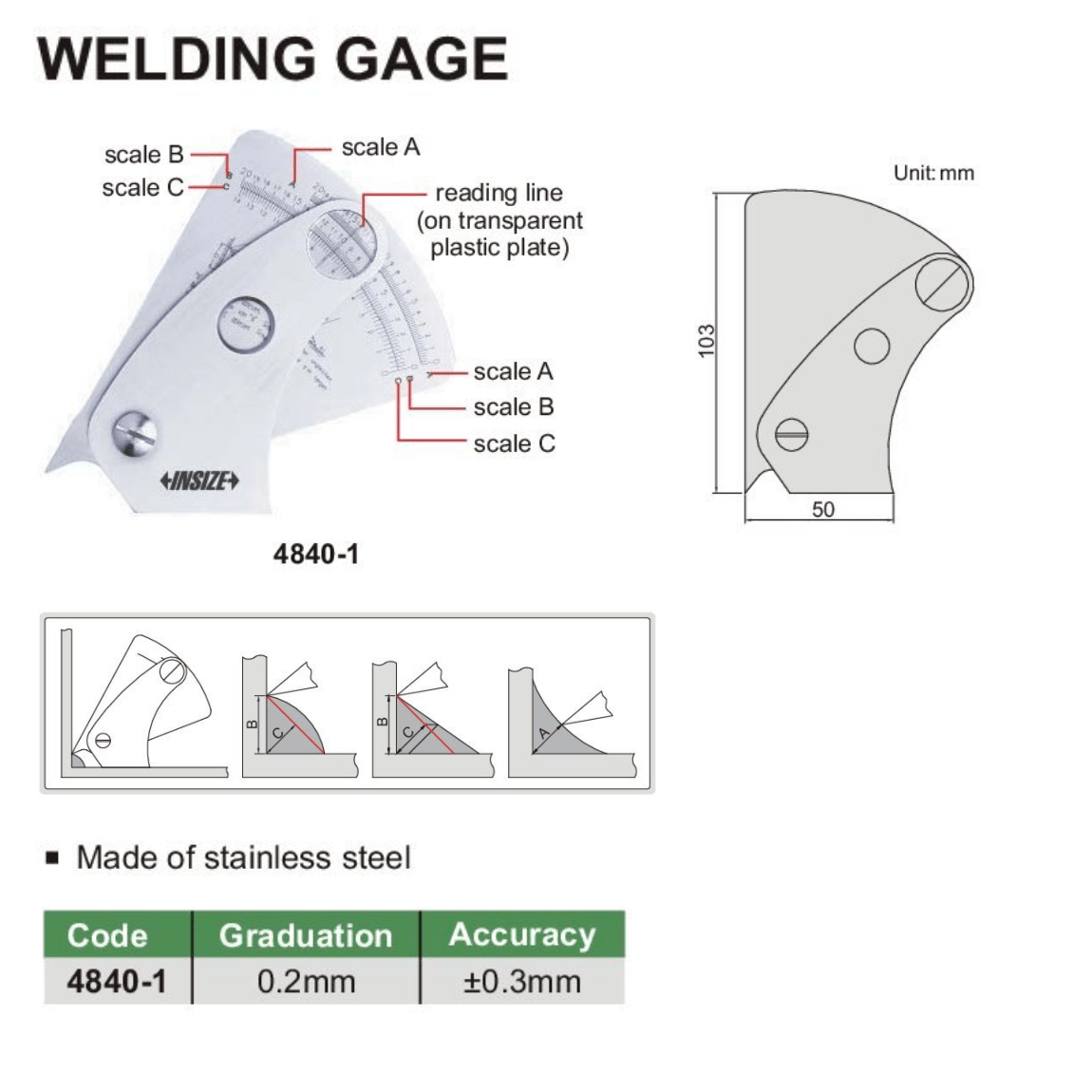 INSIZE Measuring Equipment Insize Welding Gauge Series 4840-1