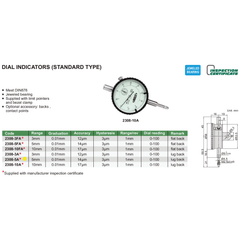 Insize Metric Lug Back Dial Indicator 5mm Range Series 2308-5A - Twin Eagle Imports