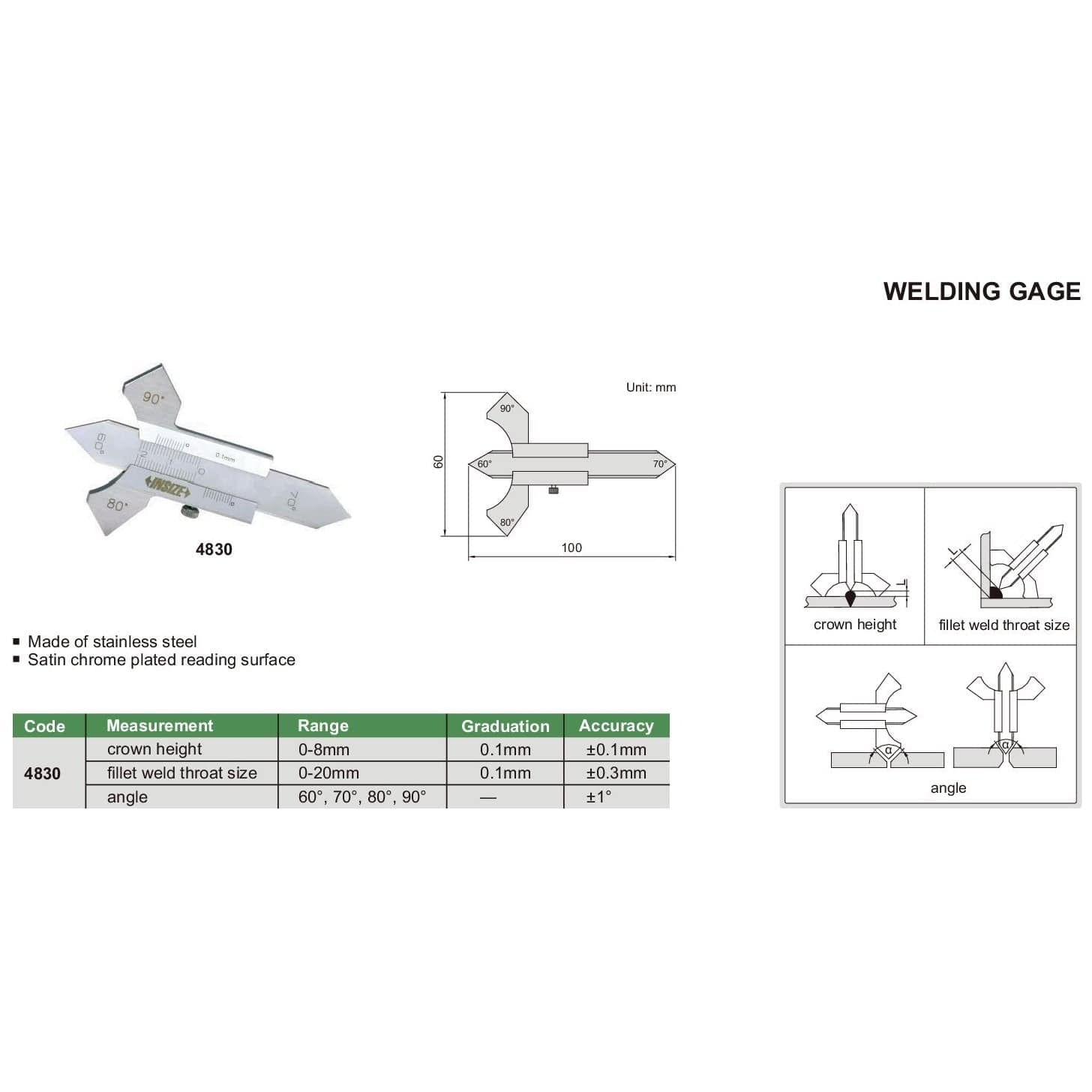Insize Metric Welding Gauge Series 4830 - Twin Eagle Imports