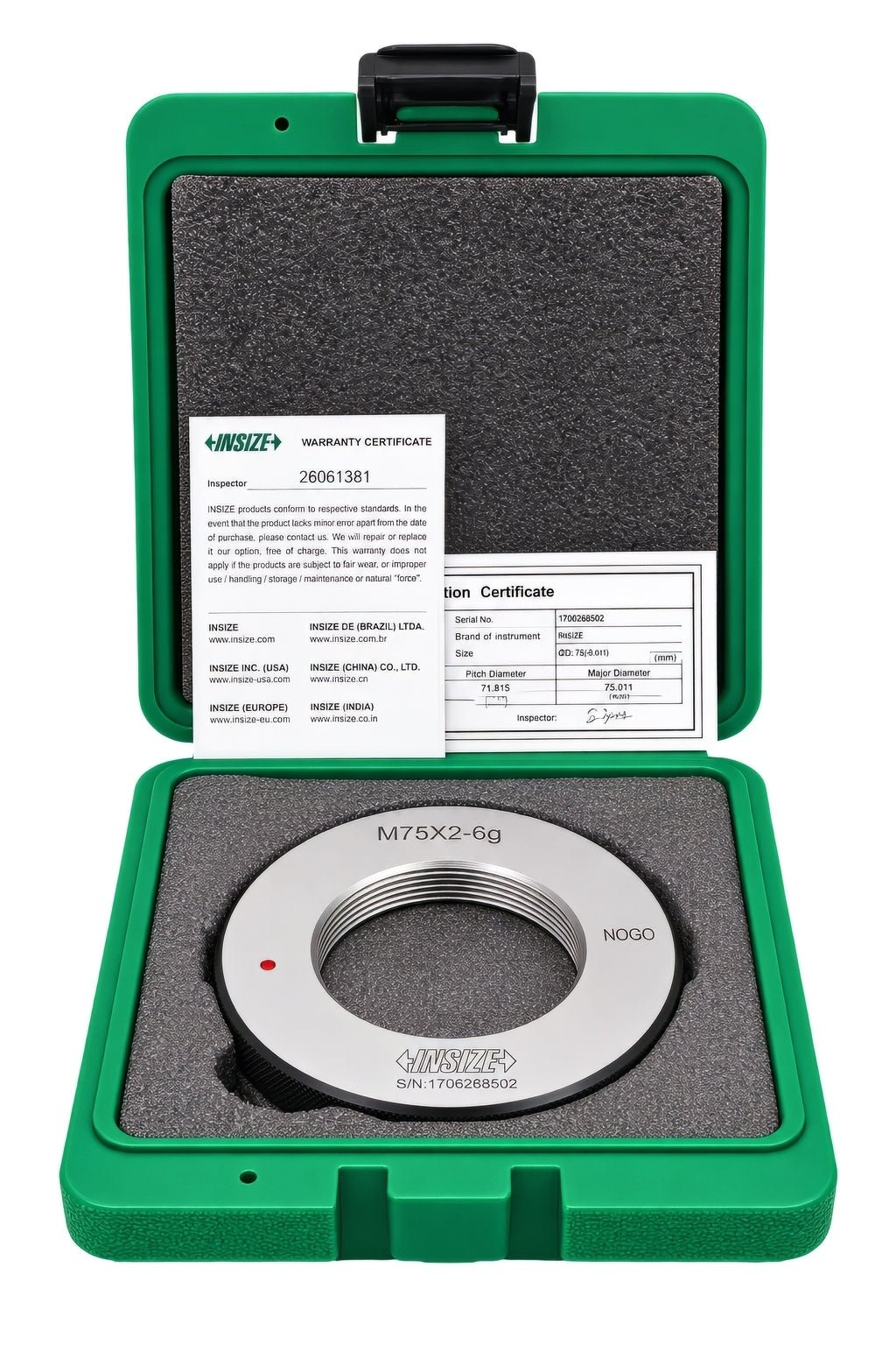 Insize NOGO Thread Ring Gauge M75X2 Series 4129-75TN - Twin Eagle Imports