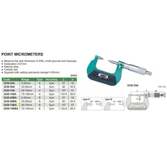 Insize Point Micrometer 50-75mm Range Series 3230-75BA - Twin Eagle Imports